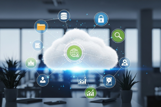 illustration of a cloud connecting various services together